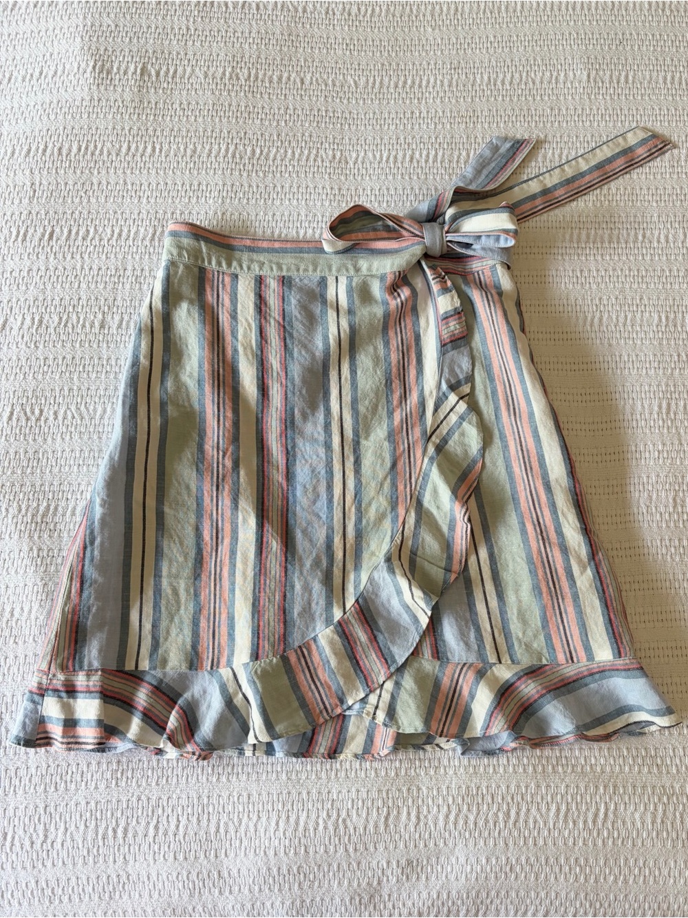 LOFT Linen Blend Wrap Tie Front Skirt with Pastel Stripes - Size 0